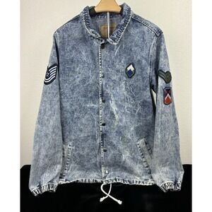 Carbon Denim Jean Jacket Acid Wash Men's M Military Patches Shacket Grunge Y2K